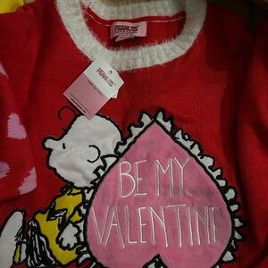Peanuts Red and Pink Crew Neck Sweater